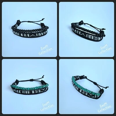 Herren Armband Perlen Schwarz Türkis Geflochten Zugarmband verstellbar Geschenk - Bild 1 von 2