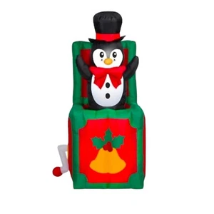 5 Ft ANIMATED PENGUIN IN CHRISTMAS BOX AIRBLOWN LIGHTED YARD INFLATABLE - Picture 1 of 5