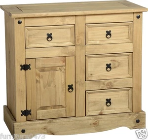 Solid Pine 1 Door 4 Drawer sideboard W91.5cm X D44cm X H83.5cm CORONA - Picture 1 of 8
