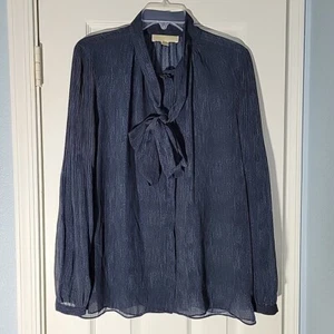 Michael Kors Top Womens Large Blue Sheer Career Professional Satin Slinky Casual - Picture 1 of 8