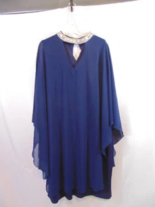 Unbranded Navy Cape dress, Mother of Bride/Groom 3XL Rhinestone collar v-neck - Picture 1 of 6