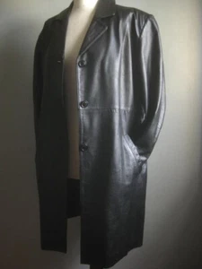 Gabardina larga de cuero vintage 16 14 negra envejecida suave TEODEM palangre - Imagen 1 de 20