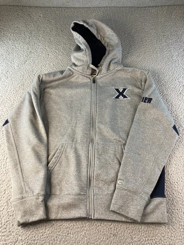 Vintage Xavier Musketeers Hoodie Mens Medium Gray Pullover Sweatshirt Colosseum Cover