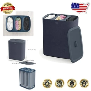 Stylish Black Laundry Basket with Three Compartments for Easy Fabric Separation - Picture 1 of 8