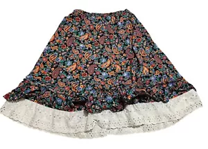 Vintage Skirt Womens Size 13/14 Paisley Ruffle Embroidered WESTERN Cute Dance - Picture 1 of 6