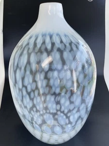 Jarrón de vidrio artístico soplado a mano estilo Beetle Vallien Kosta Boda de colección blanco transparente oblon - Imagen 1 de 13