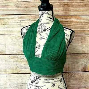 Green Open Back Pull Over Halter Neck Texture Crop Tank Top Size Large - Picture 1 of 6