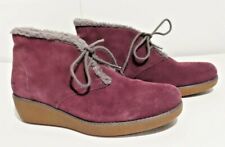 Women's Clarks Purple/Plum suede wedge faux fur lined ankle boot EU 37 or US 6.5