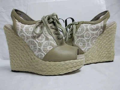 Nuevos zapatos para mujer Charlotte Ronson talla 7,5 M color topo marfil punta abierta cuñas Foto 1 de 4