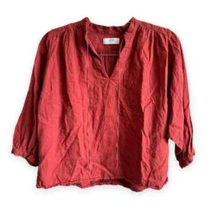 Blusa campesina Uniqlo naranja óxido lino boho túnica top cuello corbata talla XS - Imagen 1 de 7