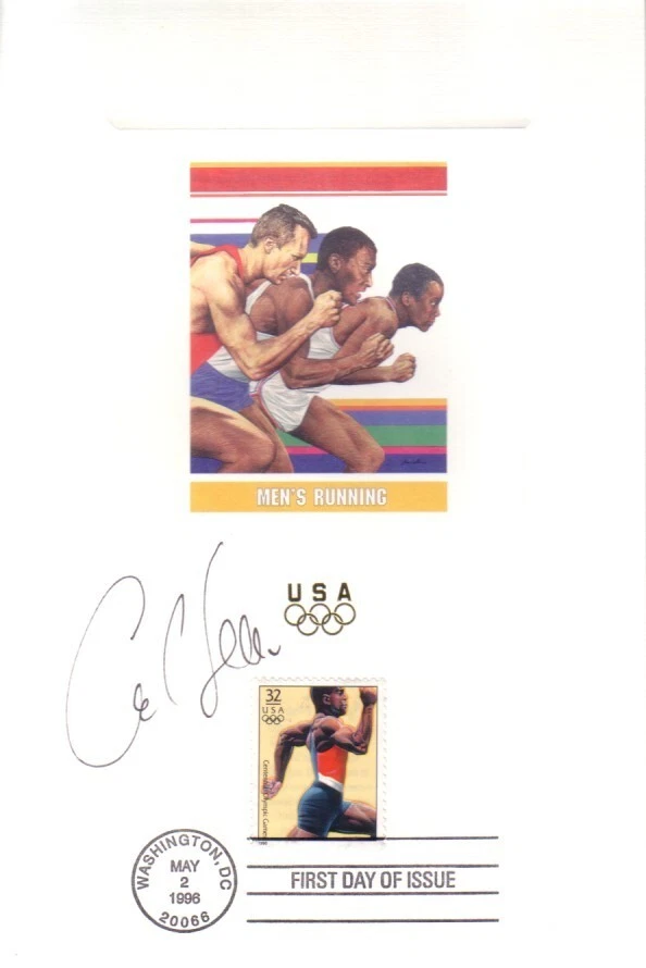 Carl Lewis signed auto 1996 track & field US Olympic USPS First Day card FDC JSA - Image 1 of 1
