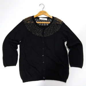 Sparrow Anthropologie Shimmer Fan Black Cardigan Sweater Size M Cashmere Blend - Picture 1 of 7