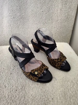 BeautiFeel Women Heels 8.5 Brown Animal Print Slingback Open Toe Comfort Shoes - Image 1 of 4