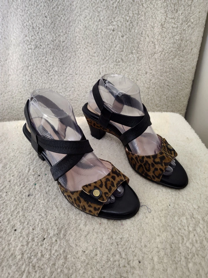 Sapatos confortáveis BeautiFeel femininos salto 8,5 marrom estampa animal biqueira aberta - Imagem 1 de 4