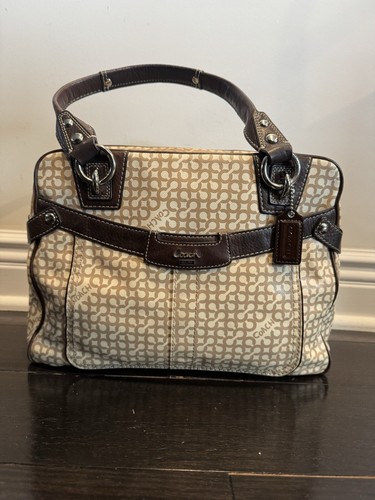 Borsa a tracolla Coach Penelope Op Art marrone pelle rivestita tela 13147