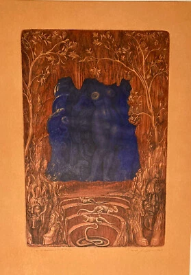 Ernst Fuchs, Die Grotte der Daphne, 1967, Farbunikat, handsigniert - Bild 1 von 4