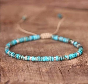 2x4mm Blue Turquoise Small Dainty Beads Healing Gemstone Women Men Bracelet - Picture 1 of 5