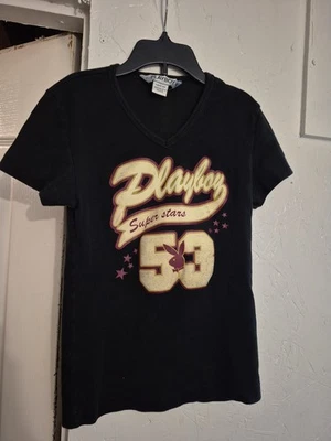 Camiseta Babydoll Y2k De Colección Playboy "Playboy Super Stars 53" Terciopelo Letras S/M Negra Foto 1 de 4