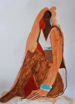 24x18 原创绘画独一无二抽象局外女性肖像形象 — 第 1/4 张图片