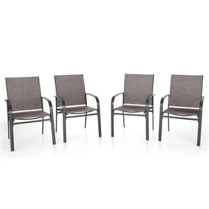 4er Set Gartenstuhl Hochlehner Garten Campingstuhl Metall Terrassenstuhl Braun - Bild 1 von 6