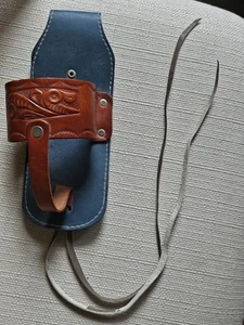 Awesome Water Beer Bottle Holder Belt Holster Hand Tooled Leather With Ties - Picture 1 of 4