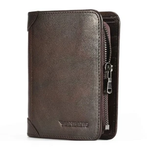 Mens Wallet Zipper Genuine Leather RFID Card Holders Cowhide Zip Coin Pocket ... - Picture 1 of 6