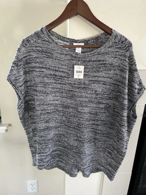 J. Jill oversized Sweater Womens SP linen Black White Sleeveless Pull Over NWT - Image 1 of 4