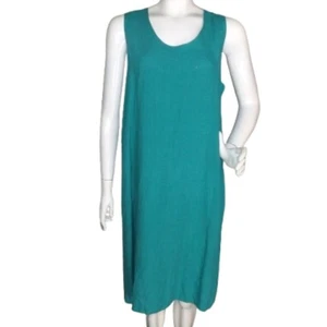 EILEEN FISHER Leinenkleid, L, türkis/türkis, Tank, Noppenoptik, knielang - Bild 1 von 12