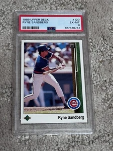Tarjeta de béisbol PSA 6 1989 CUBIERTA SUPERIOR RYNE SANDBERG HOF CHICAGO CUBS - Imagen 1 de 1