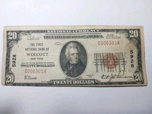 $20 1929 Type 1  The First National Bank of Wolcott, NY  #5928  Tough Bank Note - Picture 1 of 6