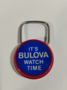 Vintage Bulova Watch Co. Keyring Keychain " It's Bulova Watch Time" Red & Blue - Picture 1 of 3