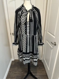 Maeve by Anthropologie Dominique Tunic Dress Black White Geometric Sz Small - Picture 1 of 7