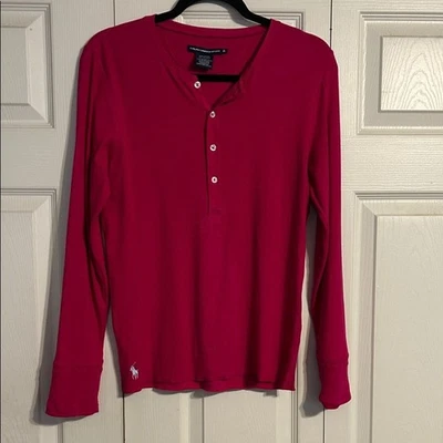 Camisa Henley Larga Ralph Lauren Sport Talla X-Grande Rosa Acanalada Lyocell Algodón Y2K Foto 1 de 4