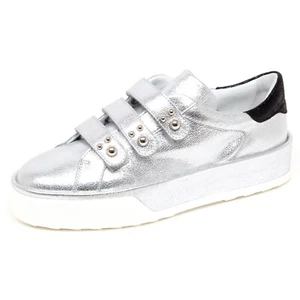 F4084 sneaker donna silver/black HOGAN R320 scarpe metallic effect shoe woman - Picture 1 of 4
