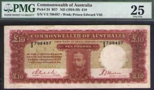 1934 10 Pounds KGV Commonwealth of Australia. PMG Certified VF25 Renniks R57 RR