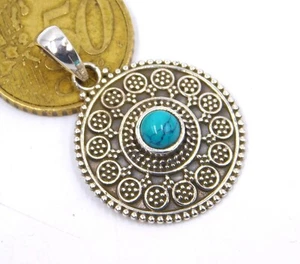 Pendente In Gemma Di Turchese Creato In Argento Sterling 925 6,30 Gm 1,5" M-230 - Foto 1 di 6