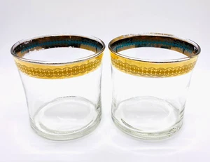 VTG Federal Glass Gold Trim Turquoise/Aqua Whiskey Glass - Picture 1 of 9
