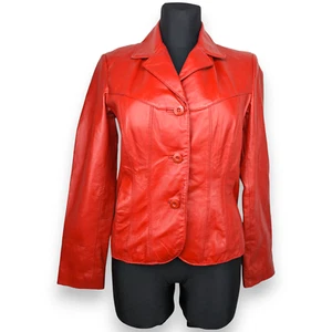 Wilsons Maxima Vintage Red Button Up Leather Jacket Women Size Small - Picture 1 of 5