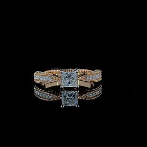0.80Ct Princess & Round Lab Grown Diamond Engagement Ring, 14K Solid Gold, Gift