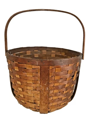Antique Split Oak Orchard Basket with Bentwood Oak Swing Handle Early 20th C - Image 1 of 4