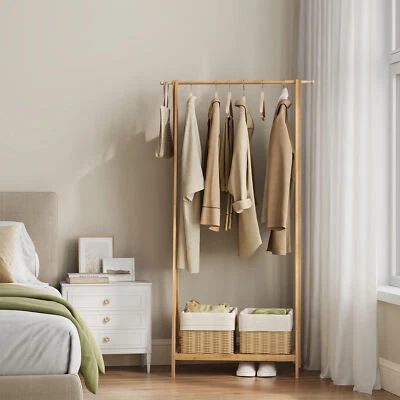 Kleiderständer Garderobenständer Garderobe mit Schuhablage Bambus Standgarderobe - Bild 1 von 4