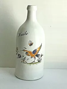 Vintage Keramik Flasche Glas Französisch Land HUILE Vogel Blumenmuster 9,5" T - Bild 1 von 8
