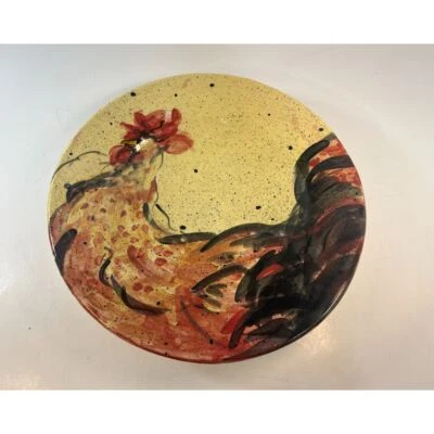 Plato de gallo decorativo firmado artesanalmente campo granja cocina arte 9,5 pulgadas Foto 1 de 4