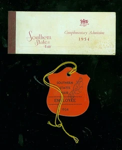 1954 Southern States Fair employee hang tag and ticket booklet (with one ticket - Picture 1 of 1