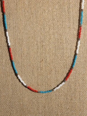 Summer Surfer Red, White, & Blue Boho Choker Beaded Necklace - America, 4th July - Image 1 of 4