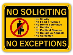 No Soliciting Sign No Exceptions Front Door Home Business Security Yellow - Picture 1 of 6