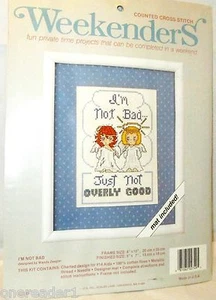 Weekenders I'M NOT BAD Angels 5 x 7" COUNTED CROSS STITCH EMBROIDERY Kit - NEW - Picture 1 of 2