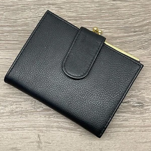 Buxton Portafoglio Donna Nero Vera Pelle Portamonete Bifold Cambio Portamonete - Foto 1 di 11