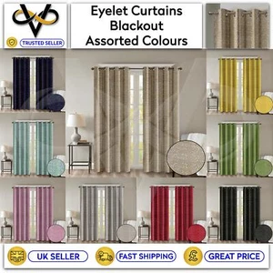 Luxury Embossed Blackout Curtains Eyelet Ring Top Various Colours Modern Design - Picture 1 of 17