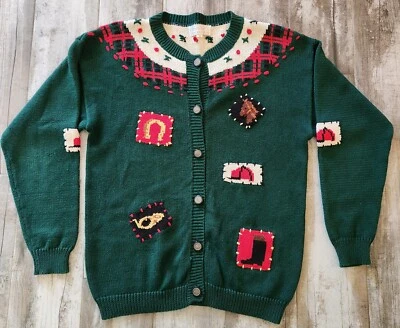 Suéter Vaquero Vintage 1990 The Eagles Eye Navidad Caballo Mujer Medio Verde  Foto 1 de 4